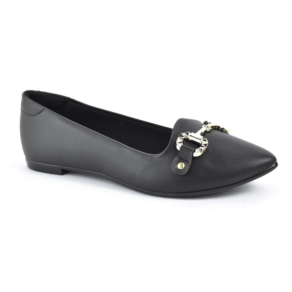 Sapatilha Moleca Feminina Preta Casual Detalhe Dourado
