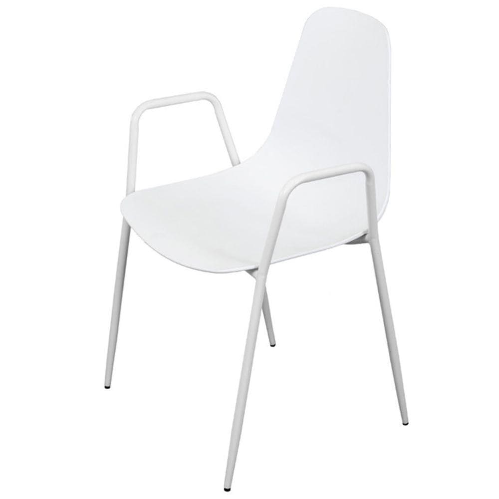 Cadeira com braço Abi Polipropileno Branco Base Metal