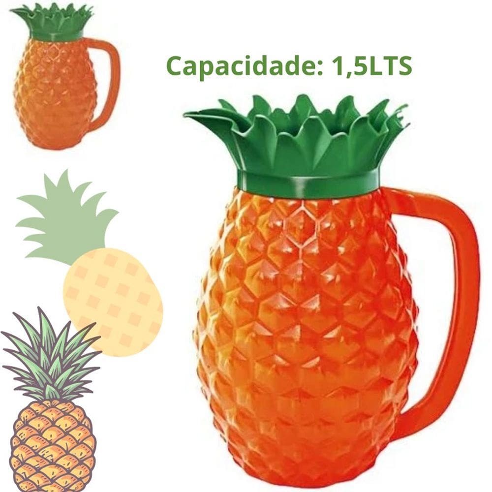 Jarra De Plastico Abacaxi 1,5L Suco Agua Decorativa C Tampa