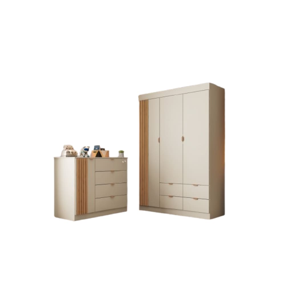 Quarto Infantil Bebê Ayla Cômoda E Guarda Roupa OffWhite