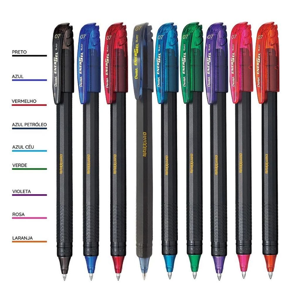 Kit 09 Canetas PENTEL Gel Energel Makkuro 0.7mm Ponta Fina