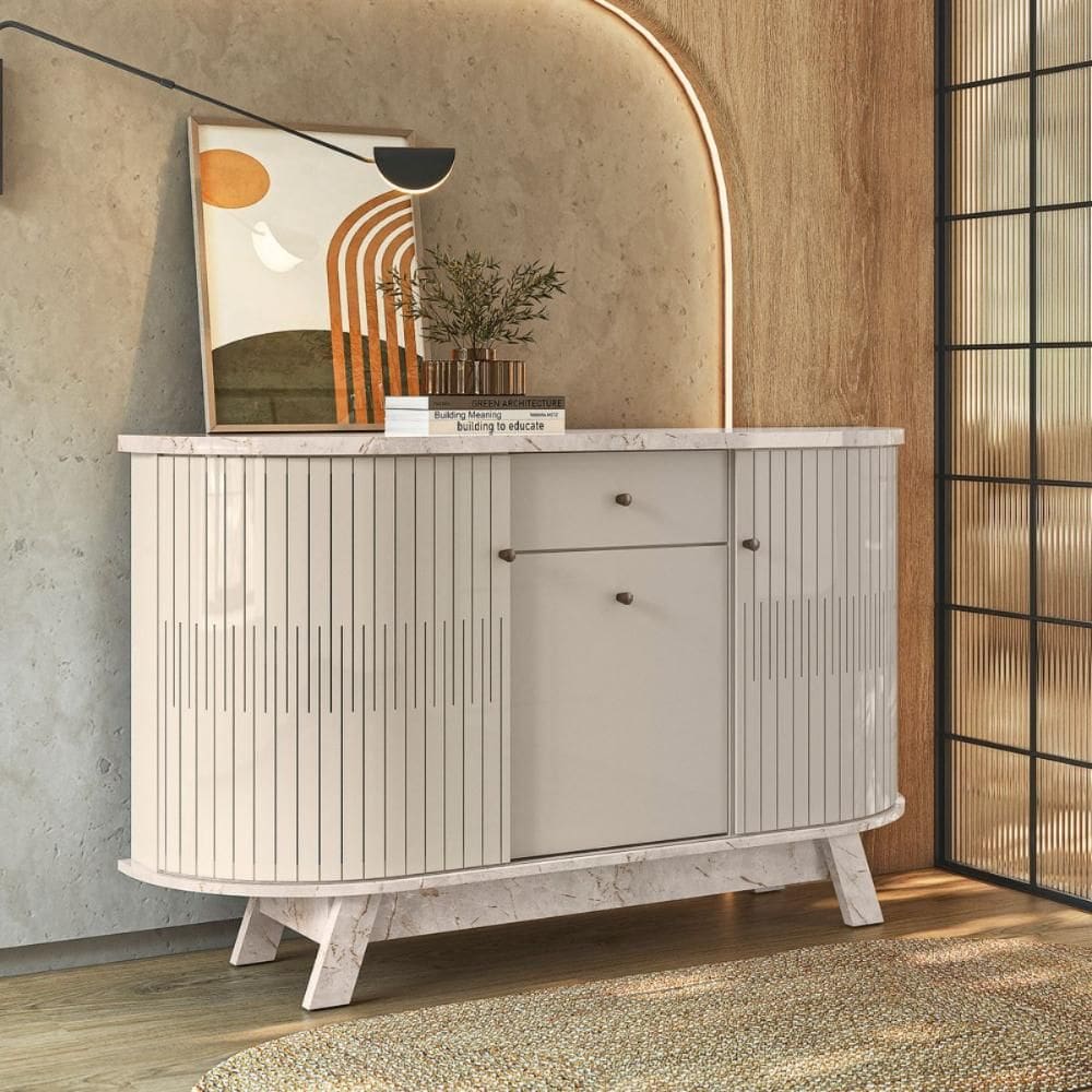 Conjunto Buffet e Cristaleira Budapeste Calacata Off White