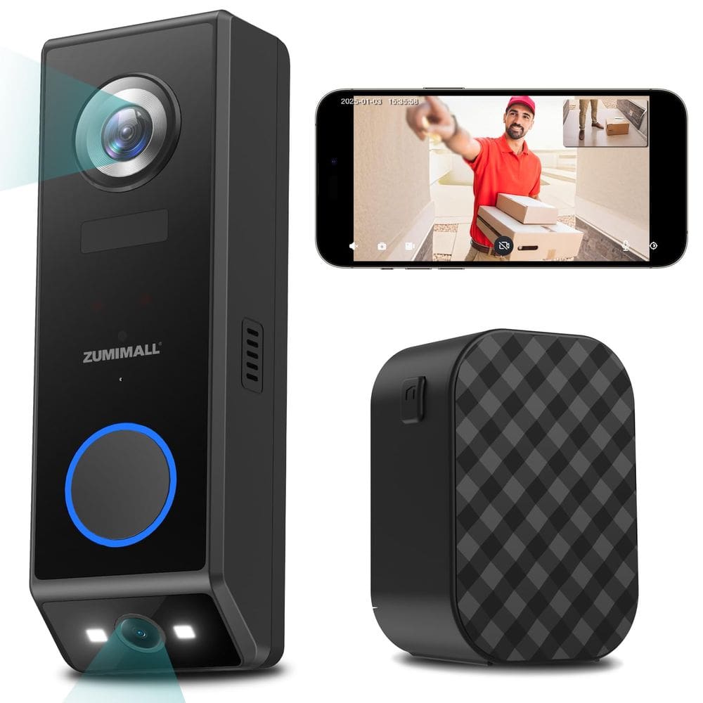 Câmera de campainha ZUMIMALL Dual Lens 2K HD Video Wireless