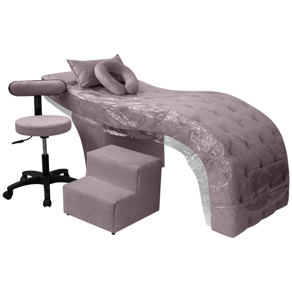 Kit Maca Estética Charme para Cílios + Mocho + Escada + Capa Veludo Cor:Veludo Rosê Envelhecido