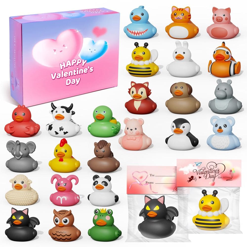 Pacote de 24 Rubber Duck para o Dia dos Namorados com cartões de dia dos namorados para crianças