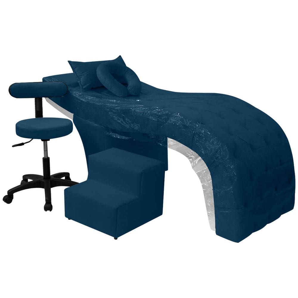 Kit Maca Estética Charme para Cílios + Mocho + Escada + Capa Veludo Cor:Veludo Azul Marinho