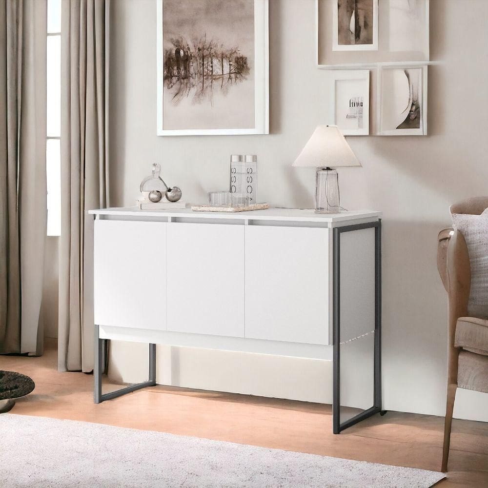Buffet Estilo Industrial 3 Portas Europa - Branco E Preto Branco E Preto