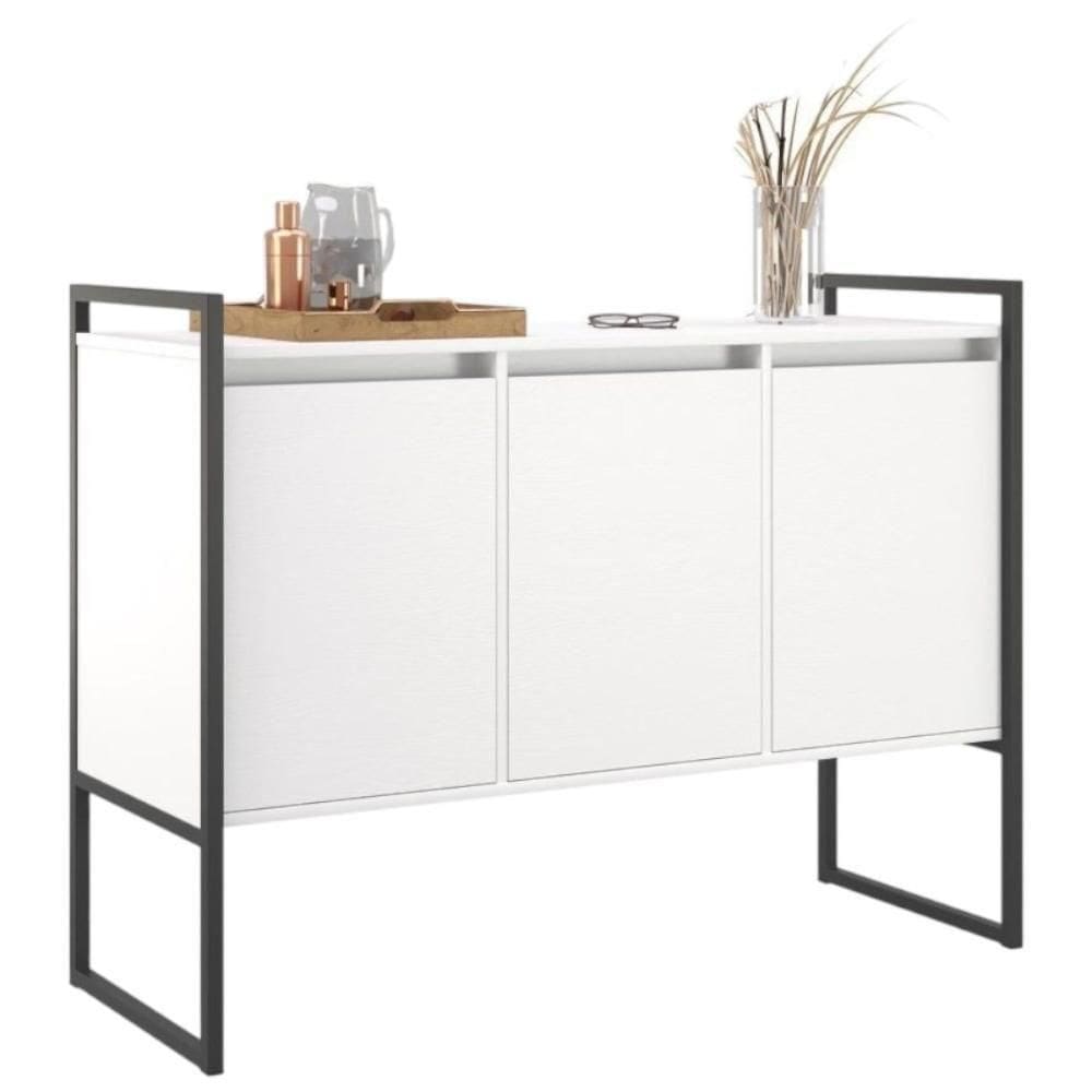 Buffet Aparador Industrial 3 Portas Para Sala De Jantar Branco