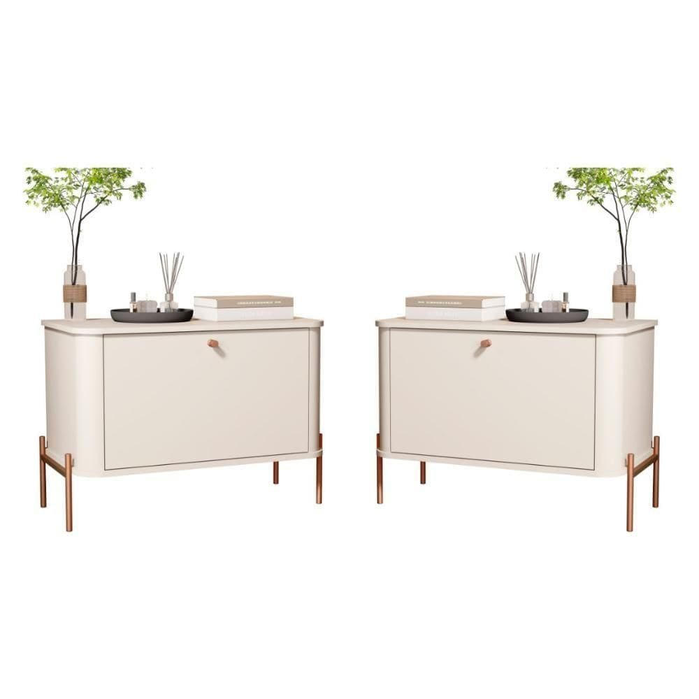 Conjunto Mesa De Cabeceira Albania Off White Bronze