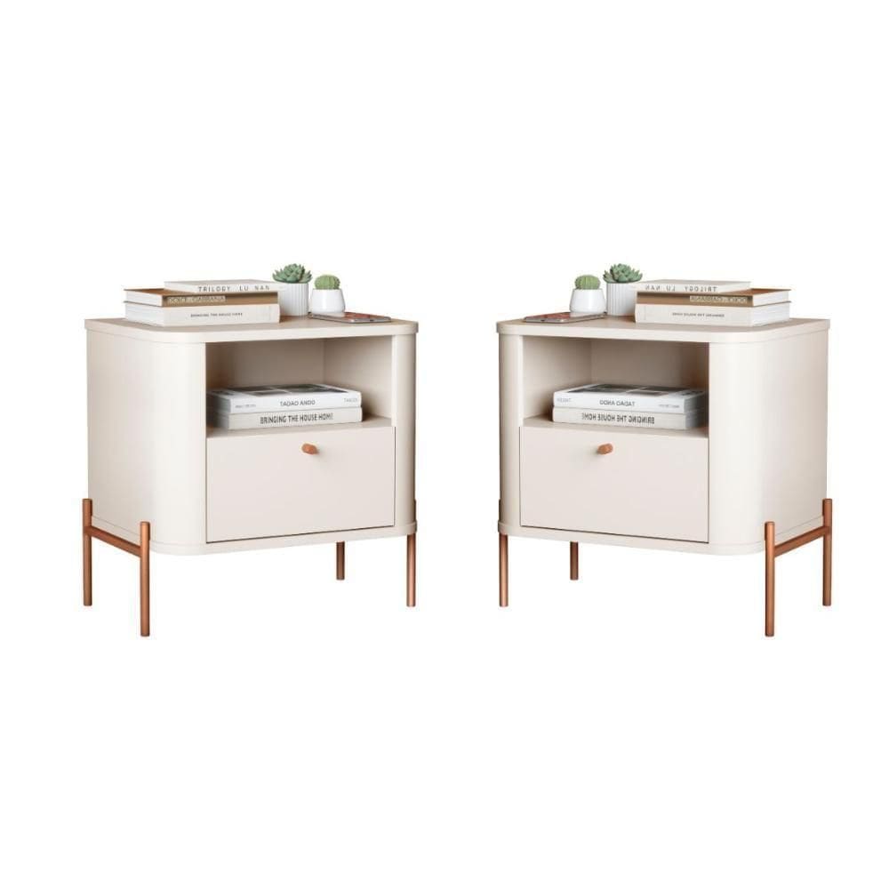 Conjunto Mesa De Cabeceira Malta Off White Bronze