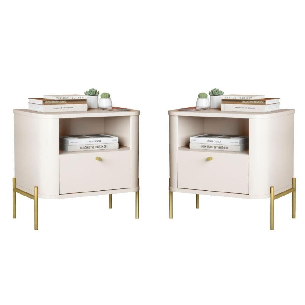 Conjunto Mesa De Cabeceira Malta Off White Dourado