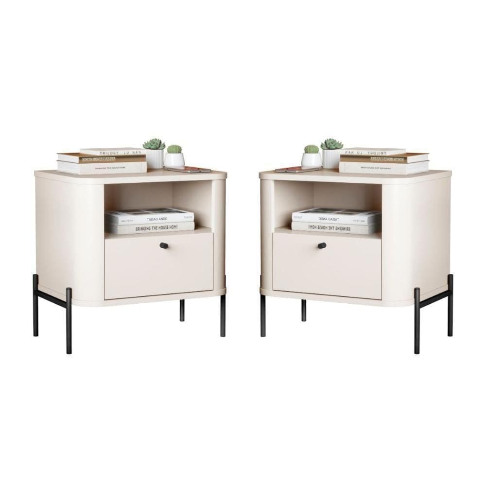 Conjunto Mesa De Cabeceira Malta Off White Preto