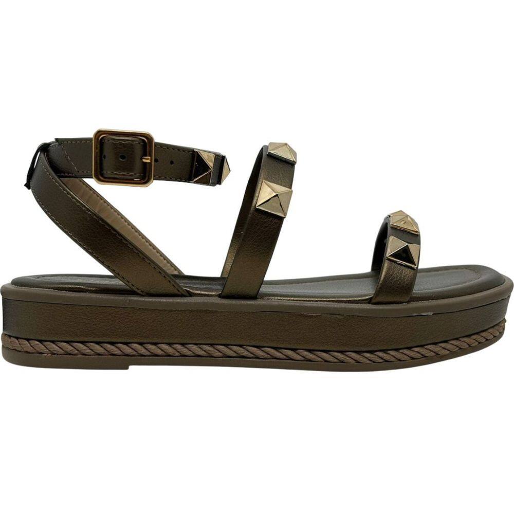 Sandália Feminina Papete Casual Dia a Dia Passeio FlatForm Apliques Metalizados Conforto Via Marte 118-001