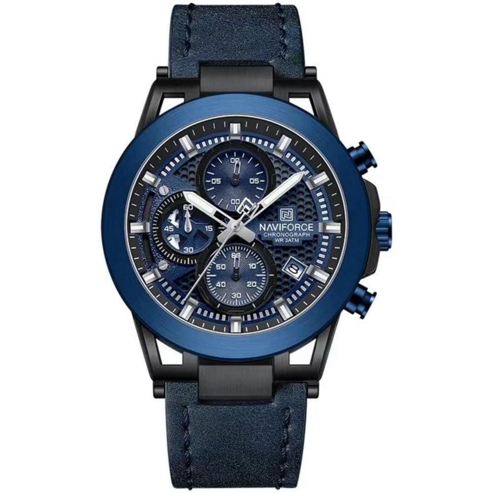 Relógio Analógico Design Esportivo Impermevel À Prova Da Água Pulseira Em Couro Ecológico Azul