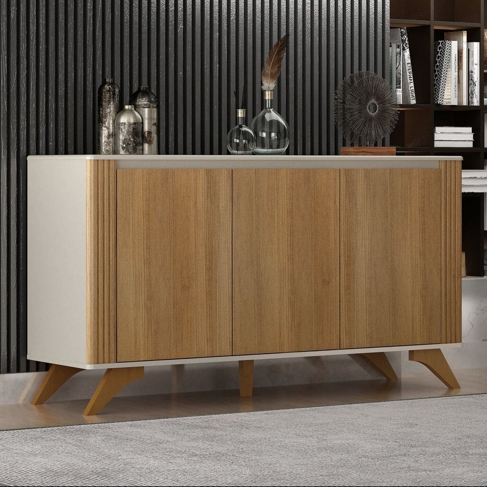 Buffet 3 Portas 2 Prateleira Pampulha Off White/Cinamomo