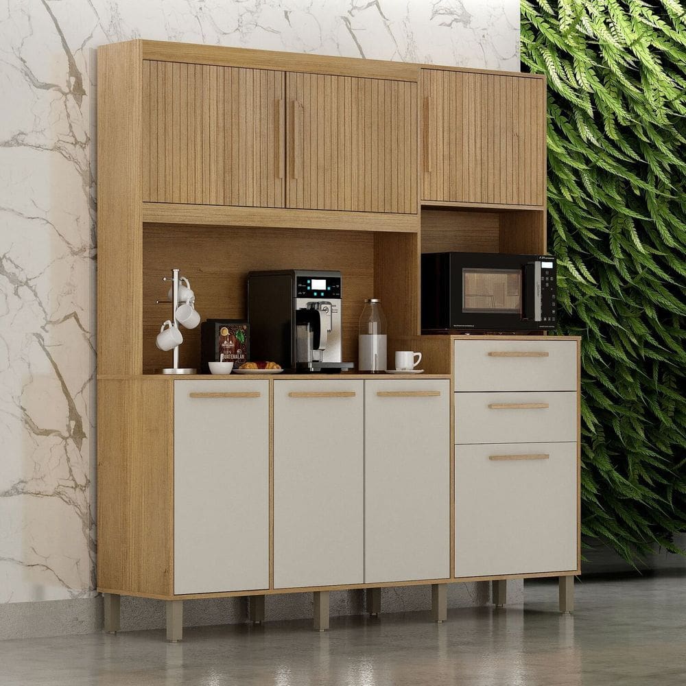 Armário de Cozinha 7 Portas 2 Gavetas Quartzo Cinamomo/Off White