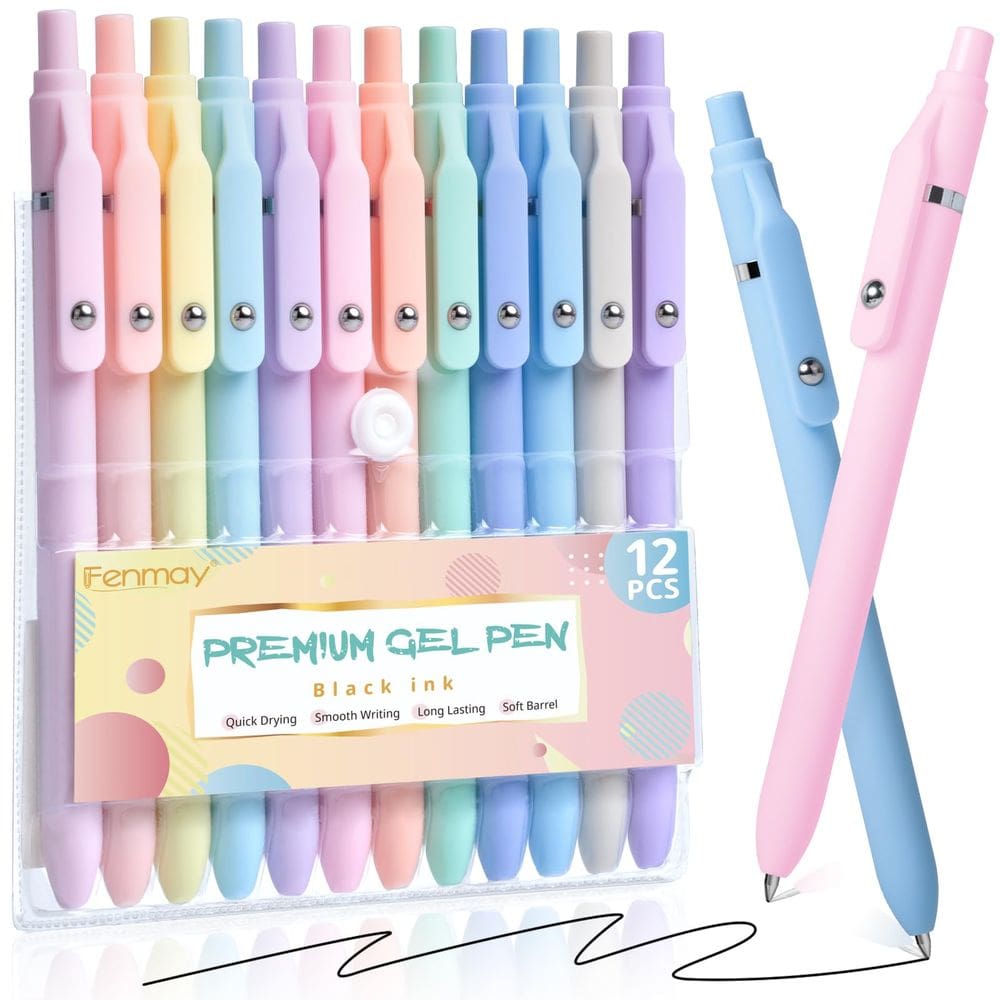 Canetas de gel Fenmay de 0,5 mm, tinta preta de ponta fina, 12 unidades
