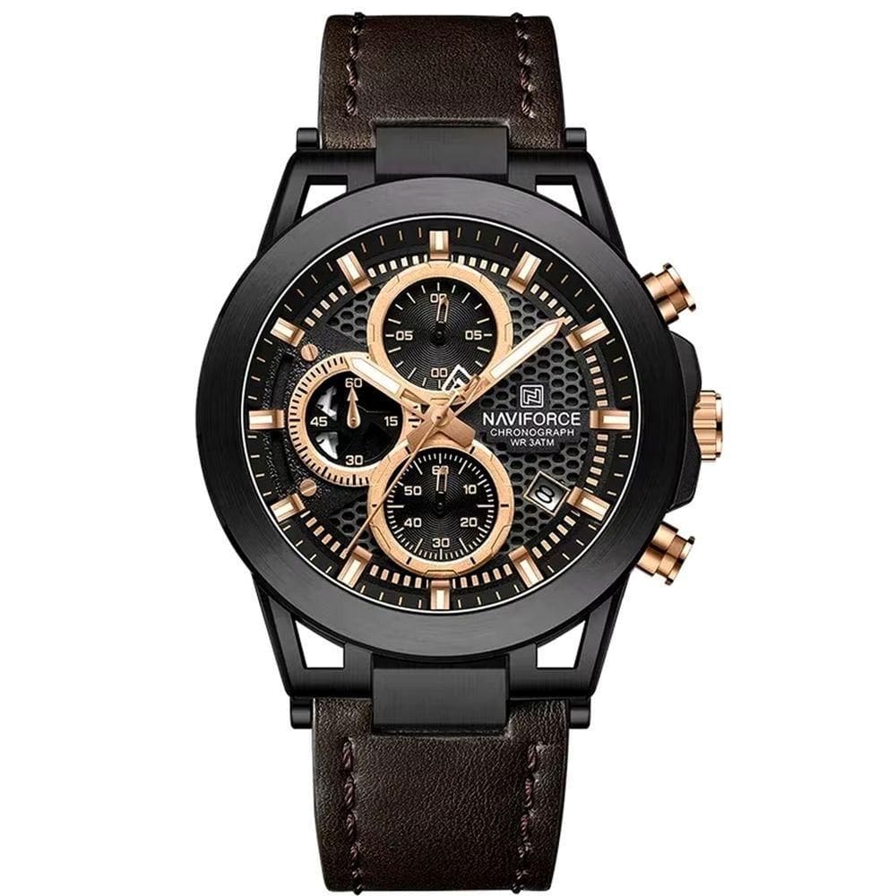 Relógio Analógico Design Esportivo Impermevel À Prova Da Água Pulseira Em Couro Ecológico Marrom Rose