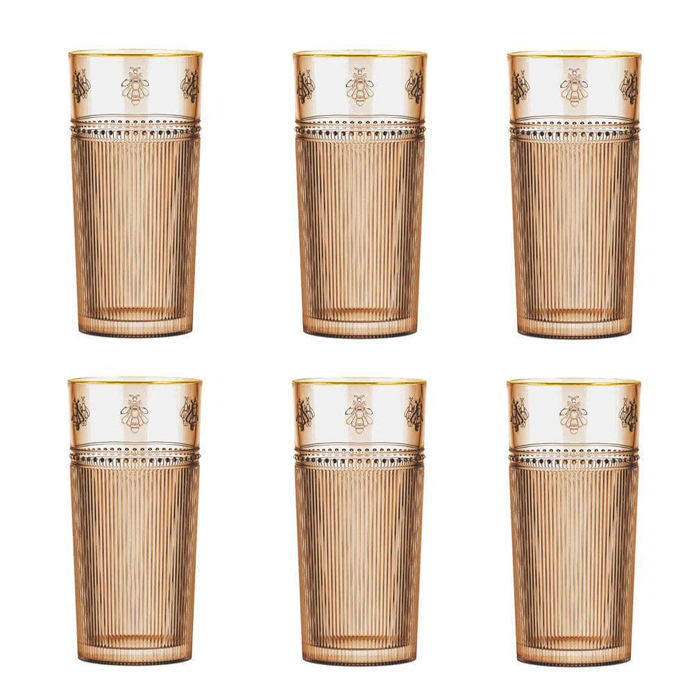 Jogo de 6 copos Abelha em cristal gold rim caramelo 350ml