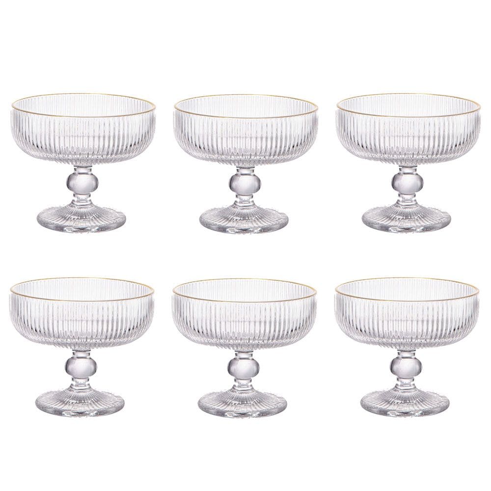 Jogo de 6 Taças para Sobremesa em Cristal com Borda Dourada 310ml - 9,8cm11,8cm