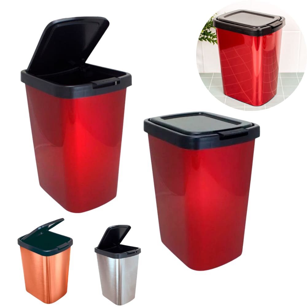 Lixeira Cesto de Lixo 9 Litros com Tampa Click Label Para Banheiro Lavabo Cozinha Escrotório
