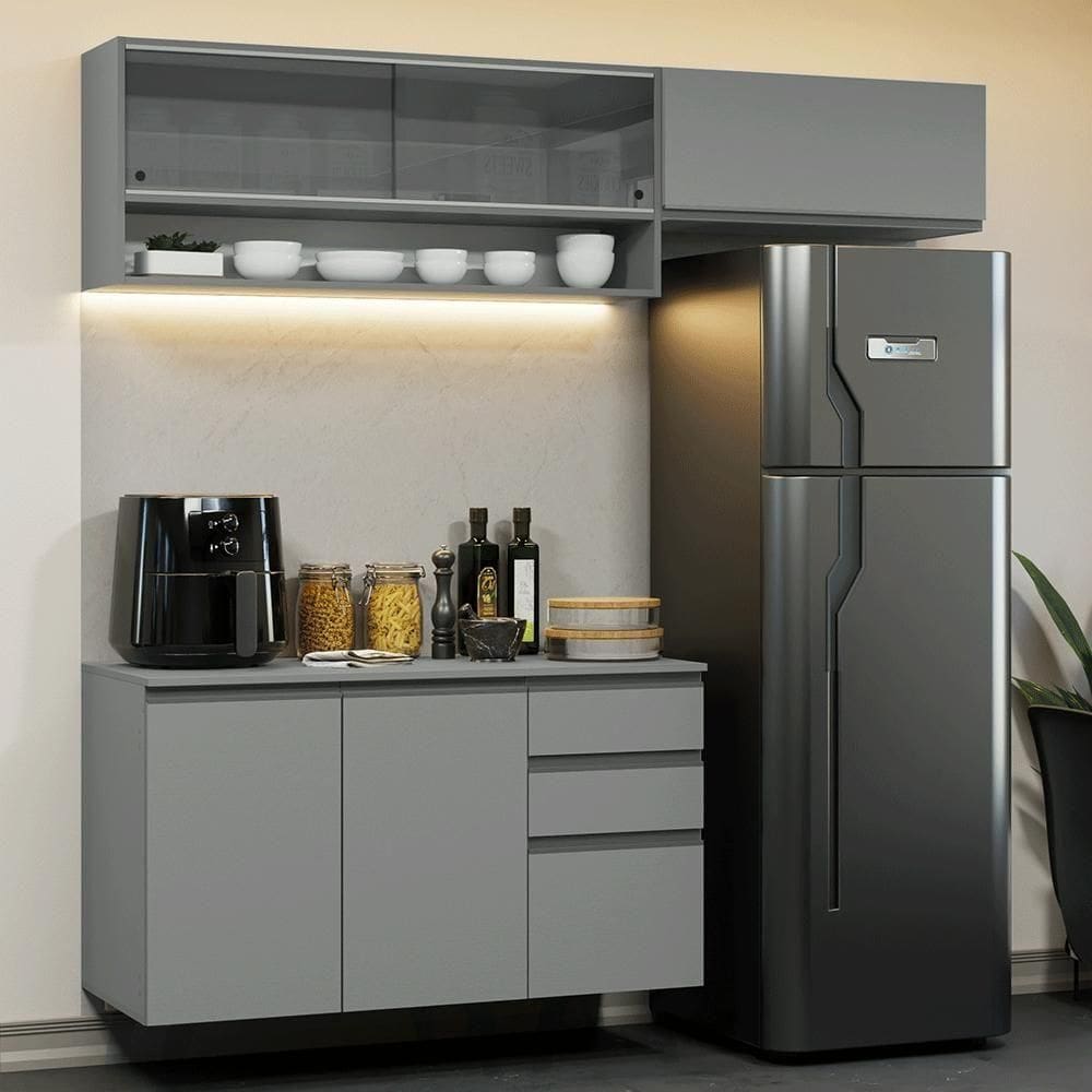 Armário De Cozinha Compacta Suspenso 200cm Nice Madesa Xa12 Cinza