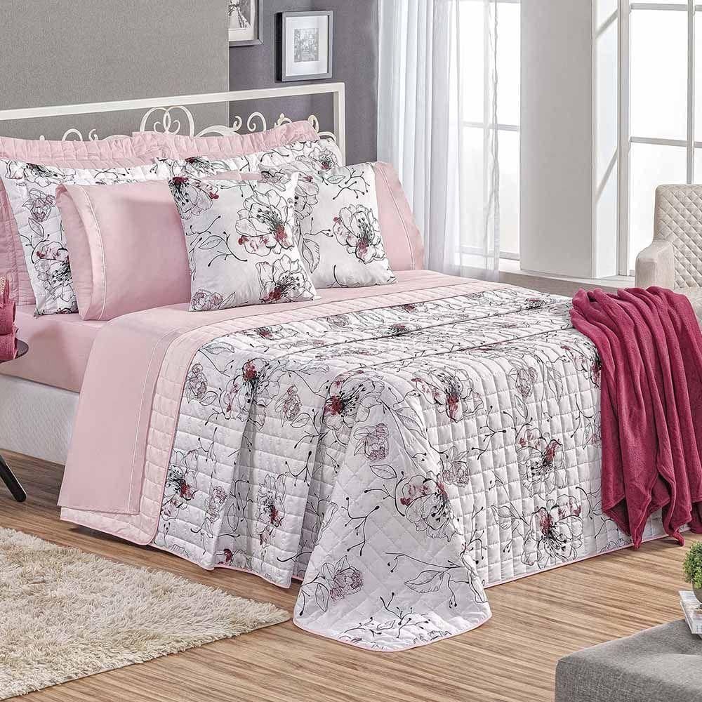 Kit Cobre Leito Colcha Tunes King 3 Peças Estampado 180 Fios Malta 100% Poliéster