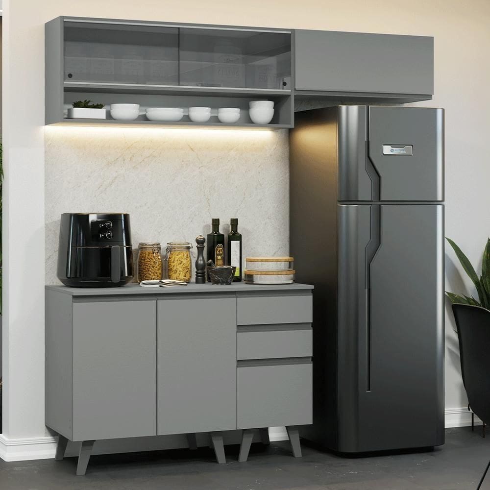 Armário De Cozinha Compacta 200cm Nice Madesa Xa14 Cinza