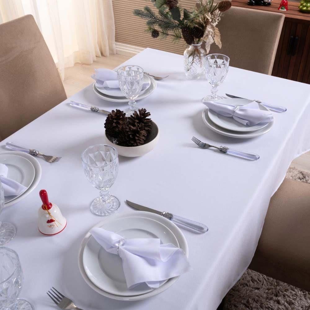 Toalha De Mesa Basic Lisa Oxford Decoração 3,00m X 1,40m Para 10 Lugares Branco 100% Poliéster
