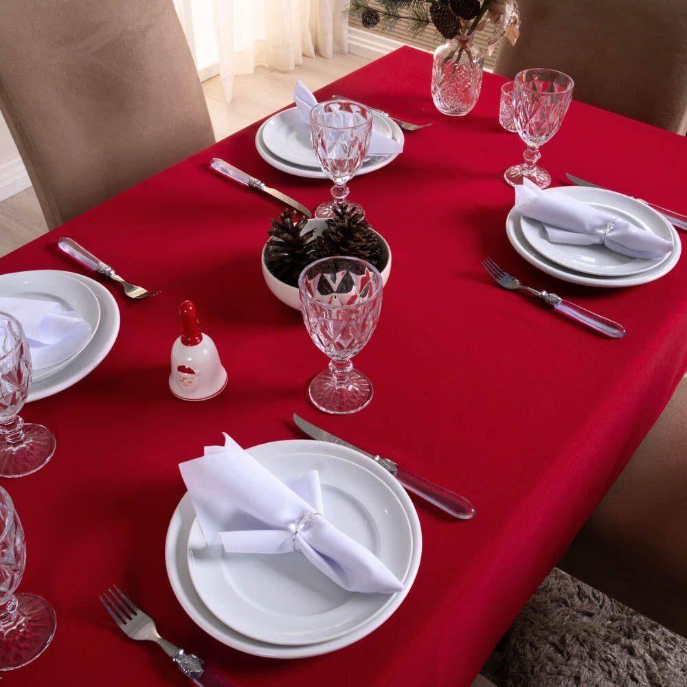 Toalha De Mesa Basic Lisa Oxford Decoração 2,50m X 1,40m Para 8 Lugares Vermelho 100% Poliéster