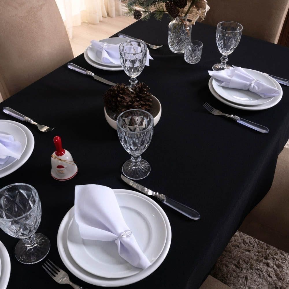 Toalha De Mesa Basic Lisa Oxford Decoração 2,00m X 1,40m Para 6 Lugares Preto 100% Poliéster
