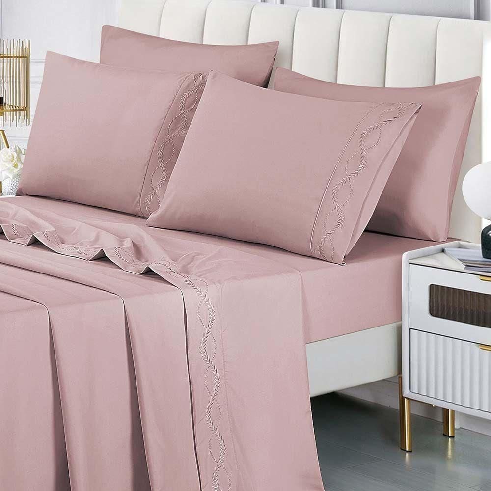 Jogo De Cama Lençol Luminia King 4 Peças Micropercal 300 Fios Bordado Floral Rosê 100% Poliéster