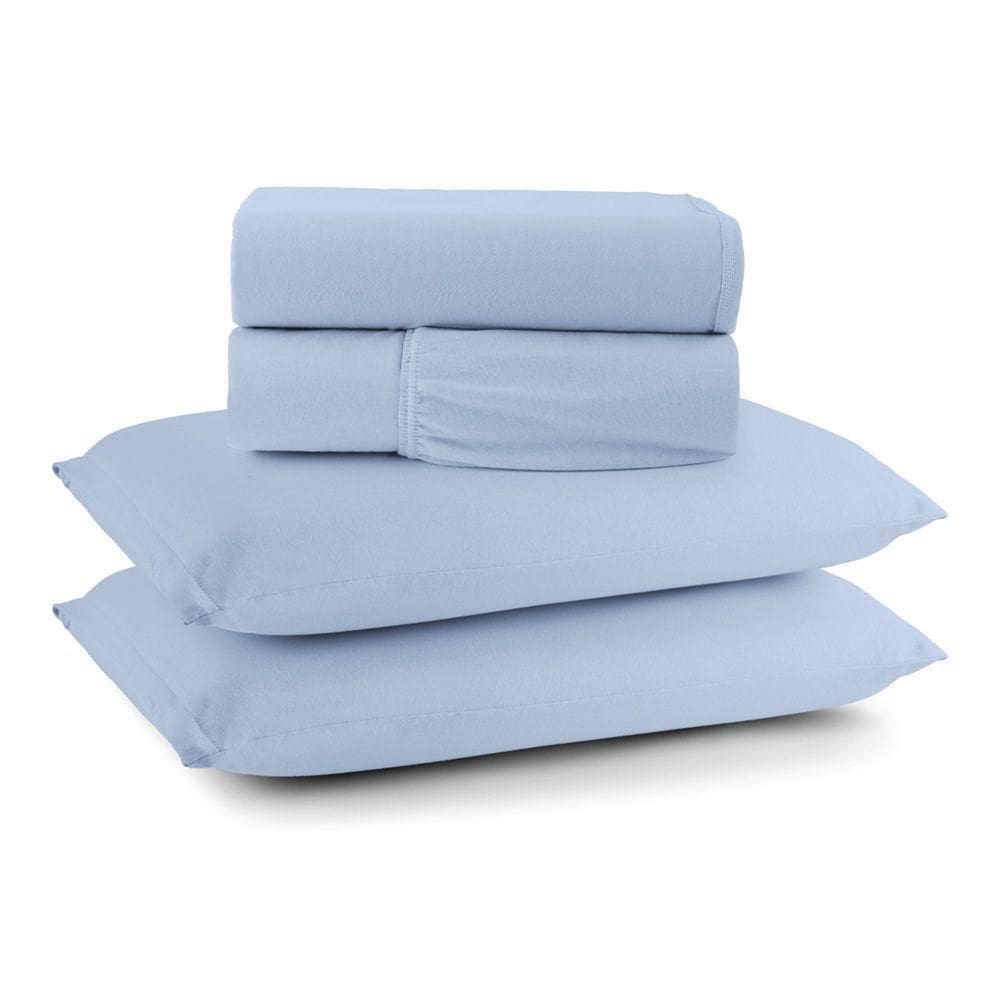 Jogo De Lençol Minimal Casal 4 Peças Malha 100% Algodão Liso Azul