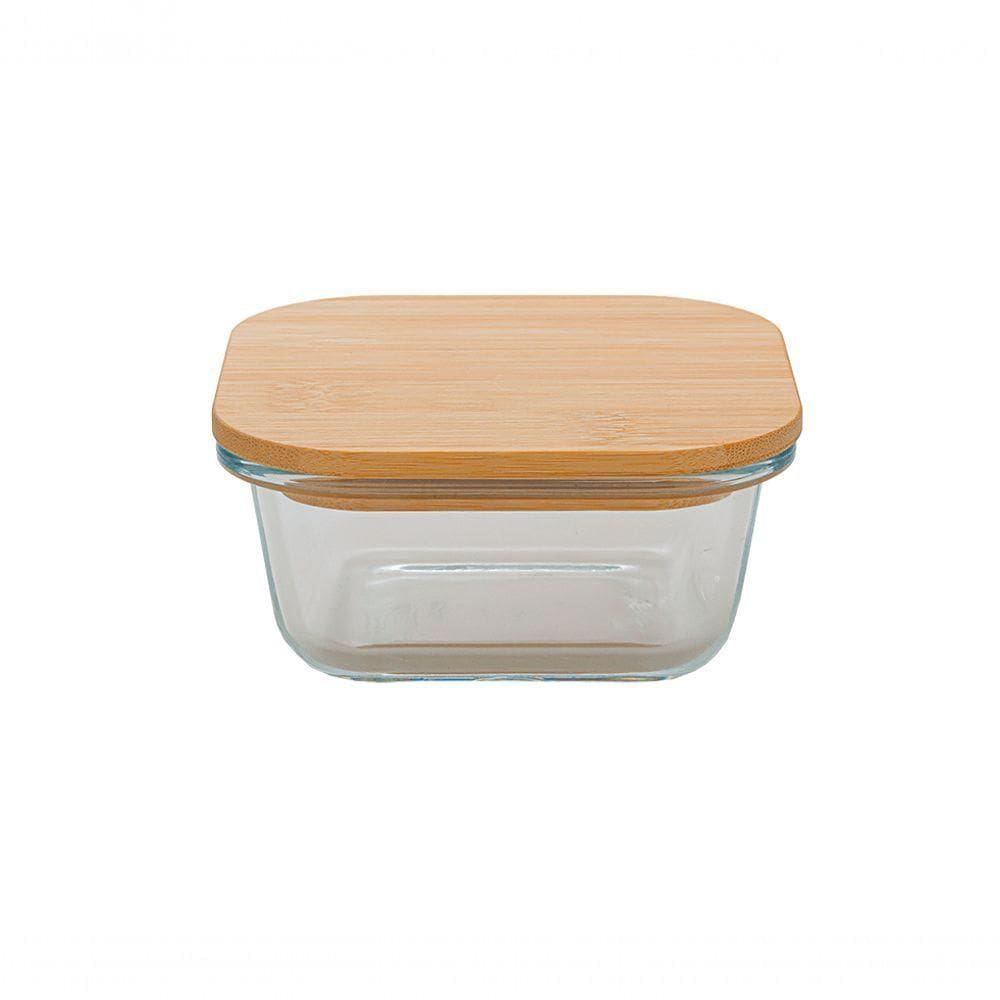Pote Quadrado Vidro Boro Com Tampa Bambu 310 Ml Mimo Style