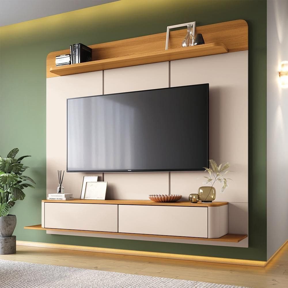 Home Painel Decorativo Suspenso Messier Para Tv Até 70 Polegadas Off White/cinamomo G26 - Gran Belo