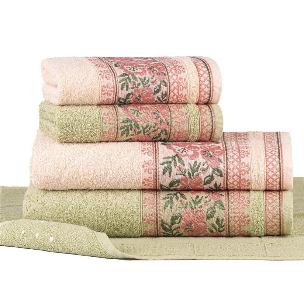 Jogo Toalhas De Banho Fio Penteado 5 Peças Jacquard Nice Malva + Vanilla