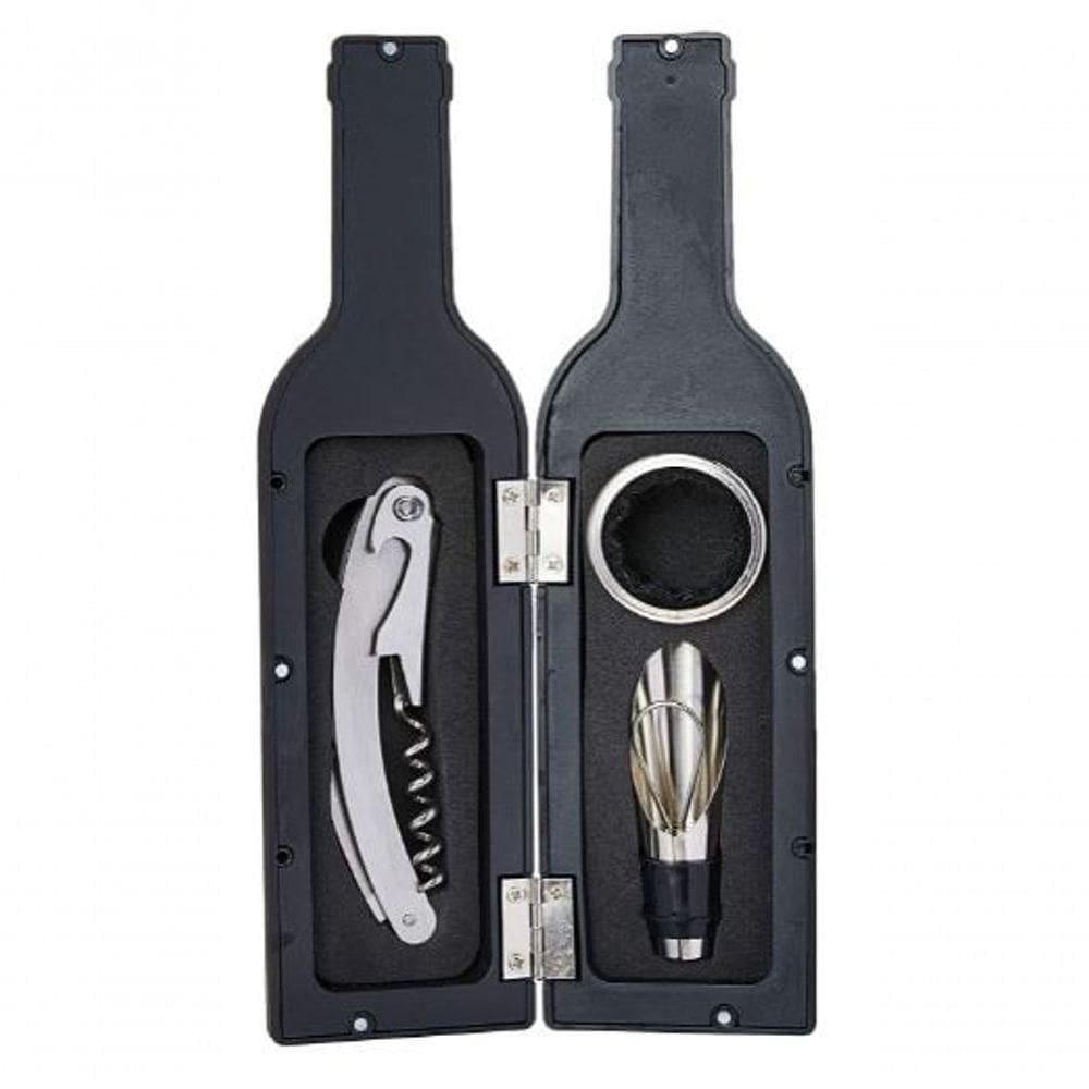 Jogo Para Vinho Em Inox Mini Garrafa Com 3 Peças 23 Cm - Mimo Style - Ac12536