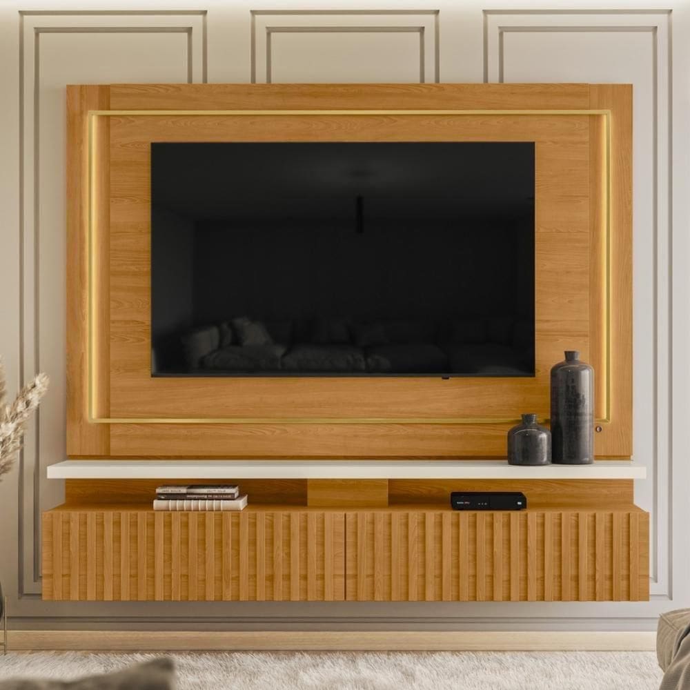 Painel Bancada Suspensa Com Led Tvs Até 75 Polegadas Gaia - Cinamomo-off White