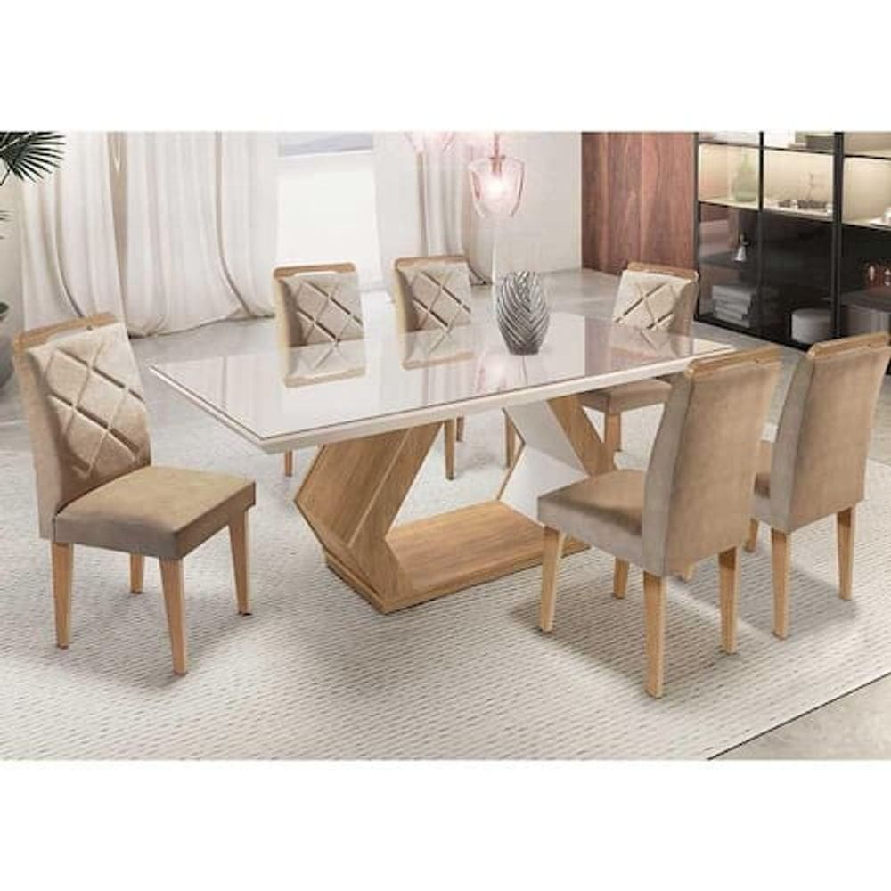Mesa Alvorada 180 Tp 6 Cadeiras Animale E Imbuia E Off - Marrom