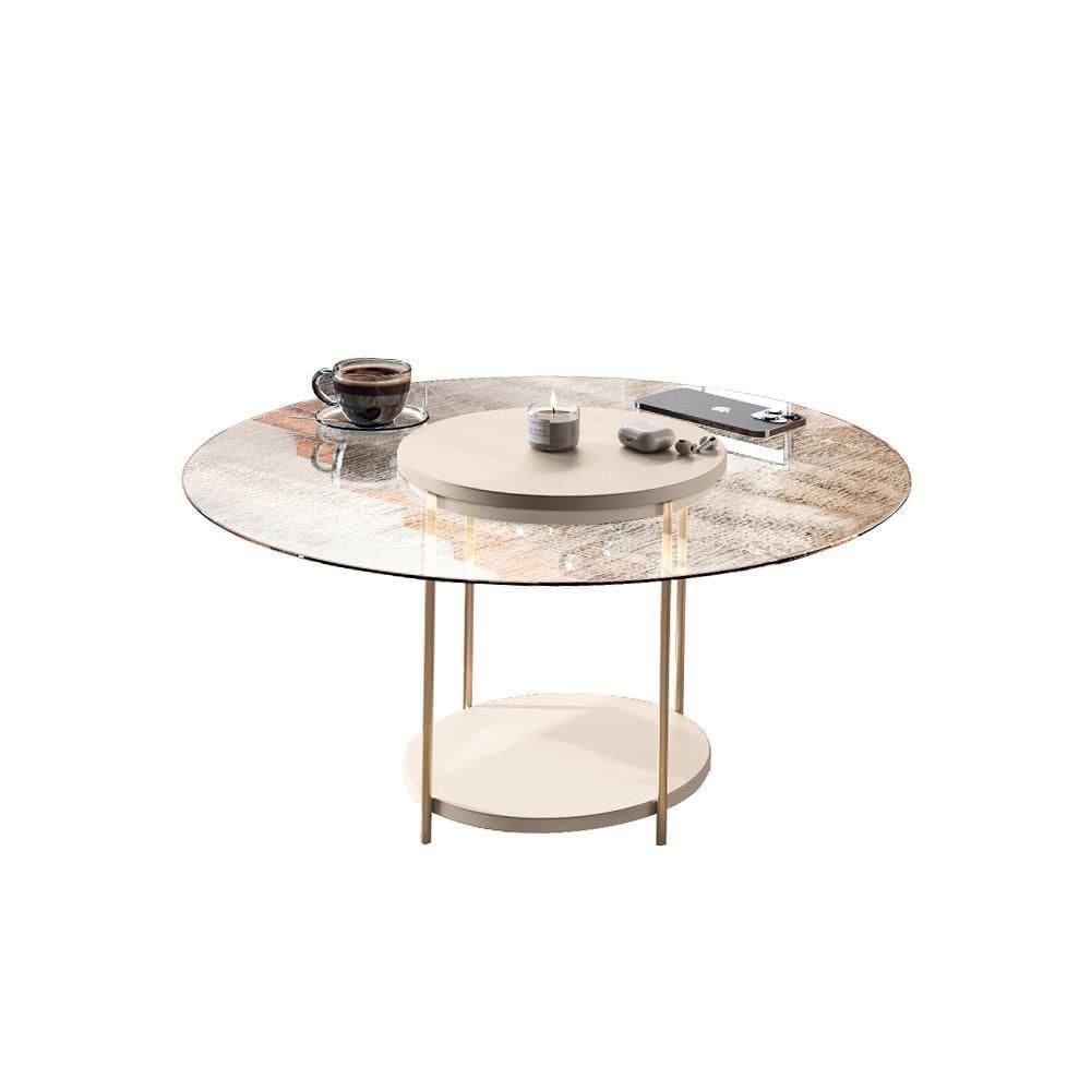 Mesa De Centro Decorativa Sala De Estar Walker Pés De Aço Tampo Vidro Off White G26 - Gran Belo