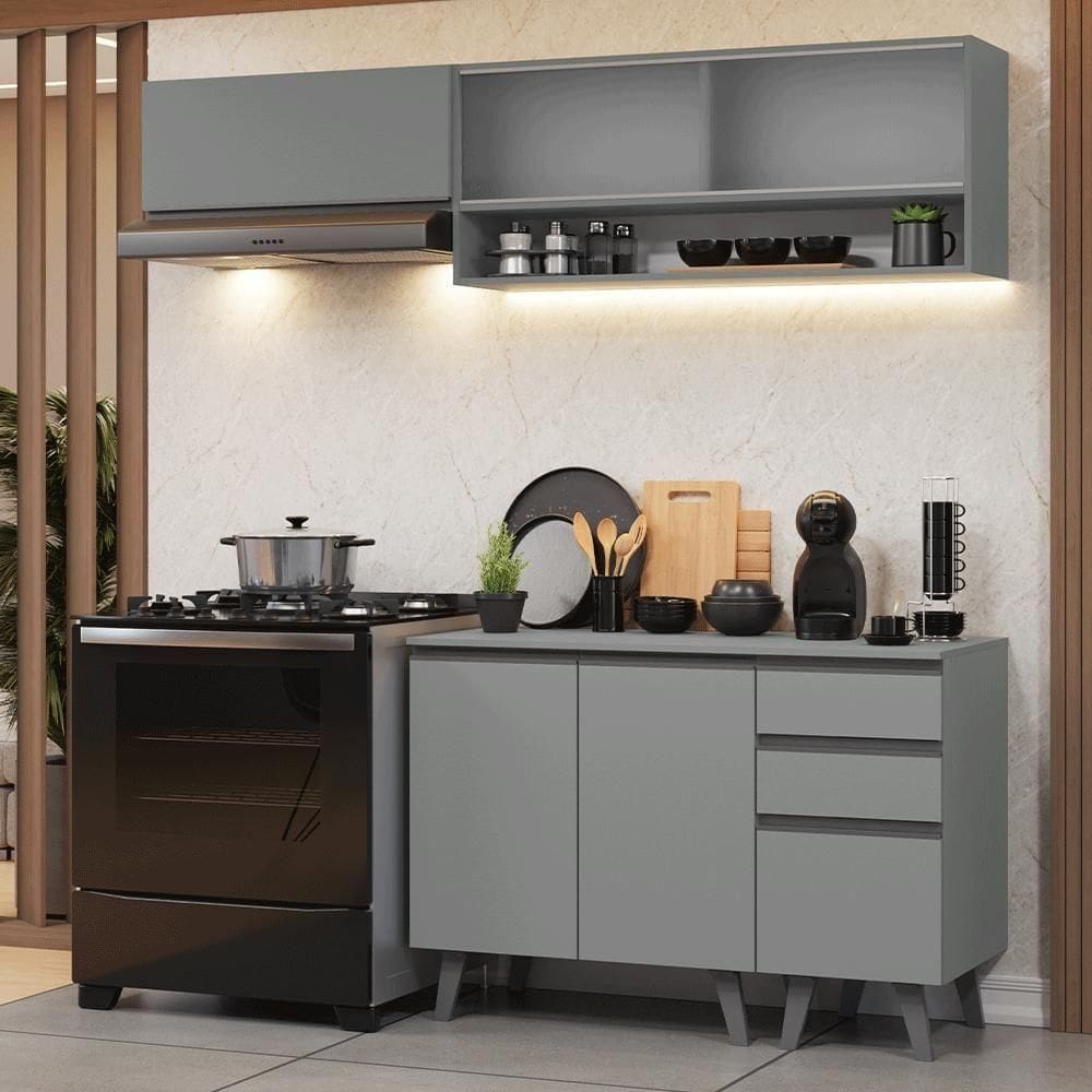 Armário De Cozinha Compacta 200cm Nice Madesa 13 Cinza