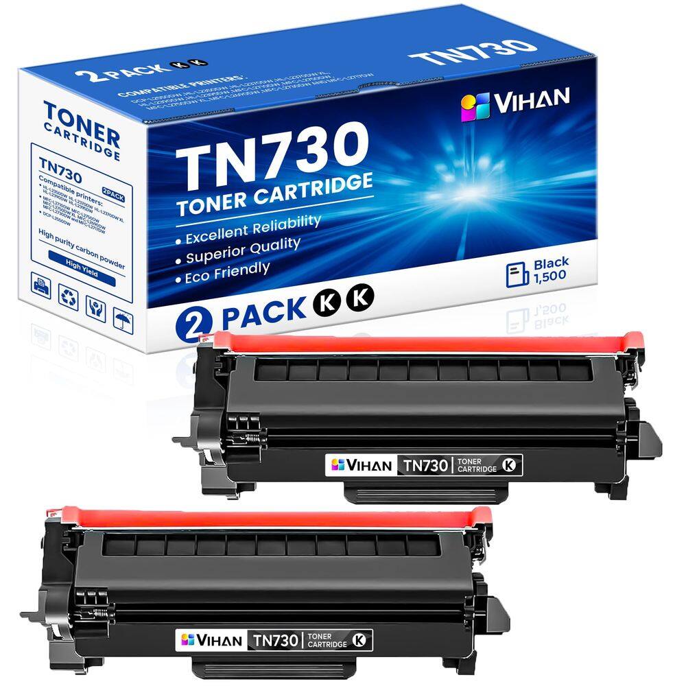 Cartuchos de toner Vihan TN730 TN-730 pretos (pacote com 2) Brother