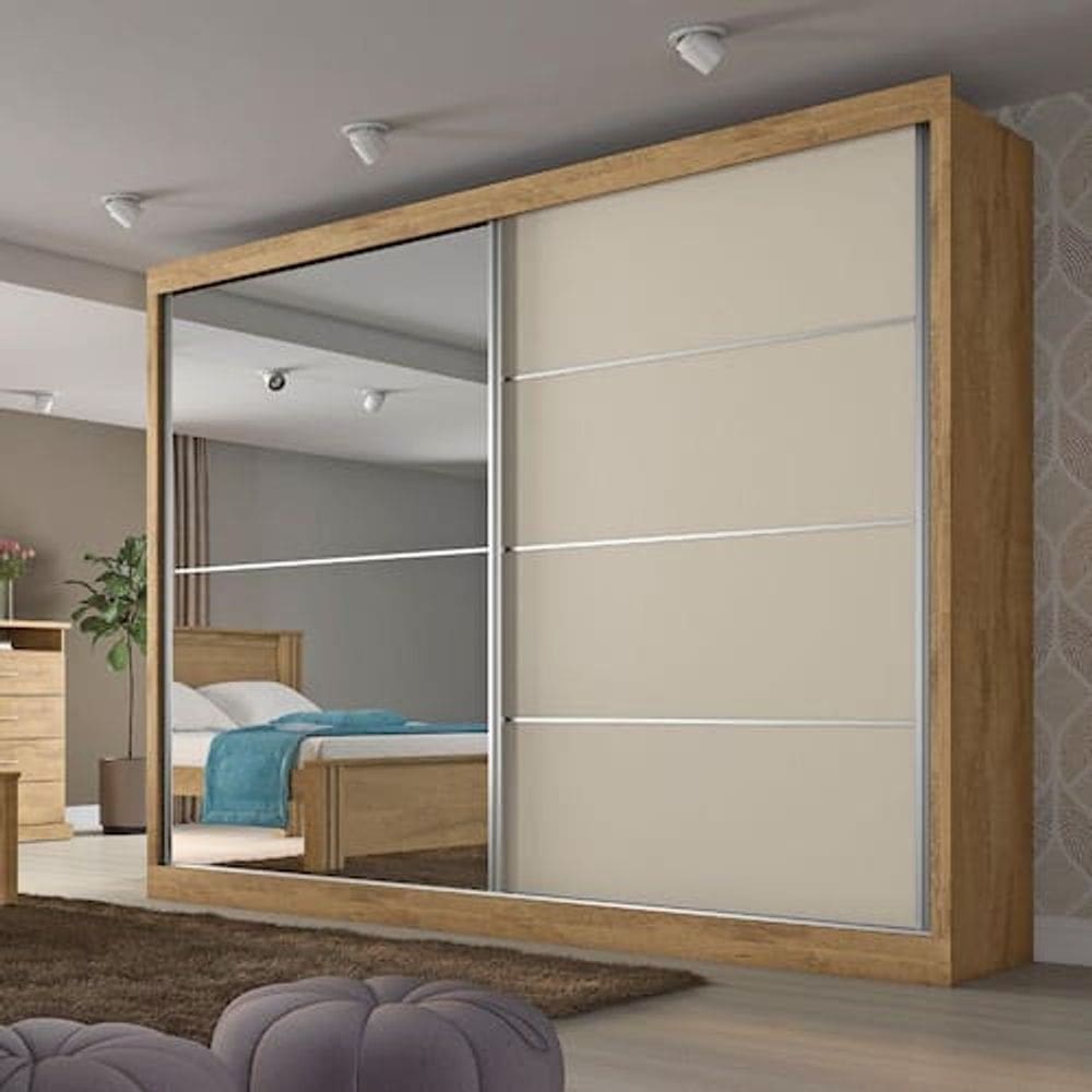 Guarda Roupa Casal 2 Portas 4 Gavetas com Espelho Verona Plus Flex Color em MDF Made Marcs - Marrom Chocolate
