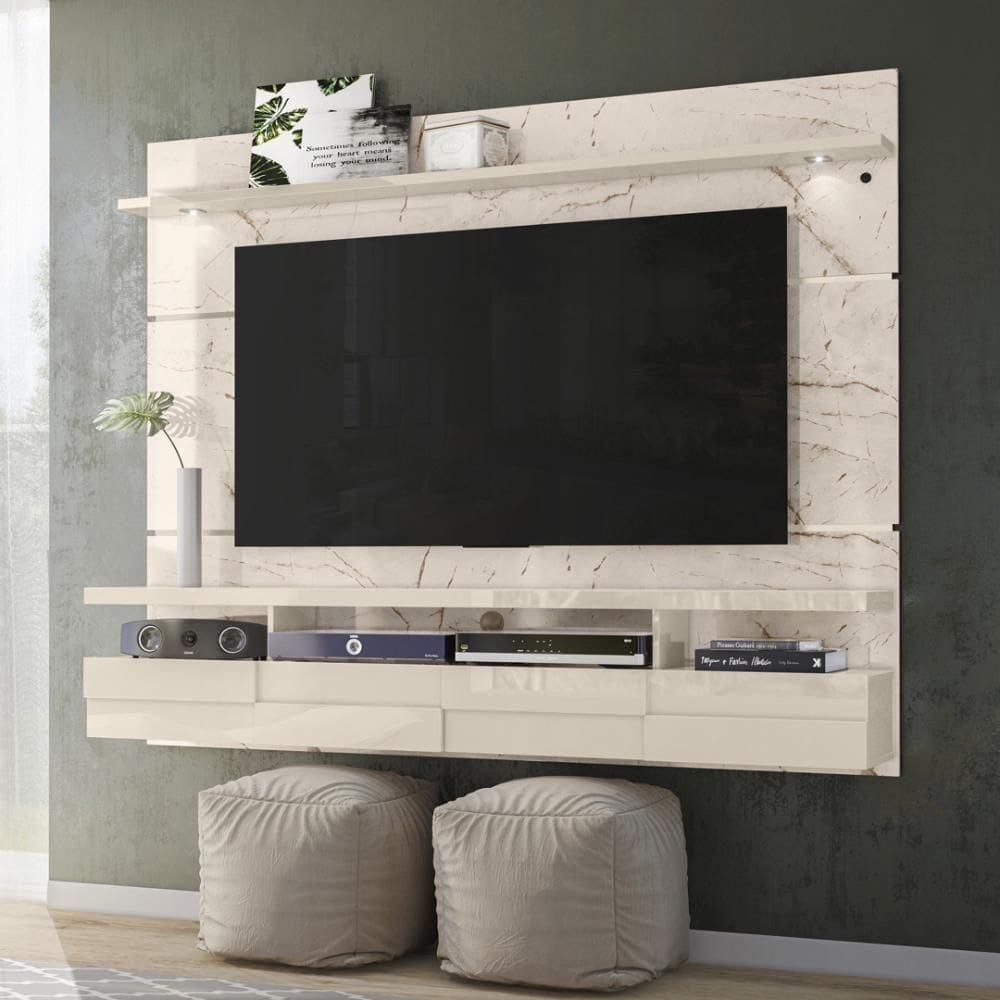 Painel Bancada Suspensa Com Led Tvs Até 60 Polegadas Lana 1.8 - Calacata-off White