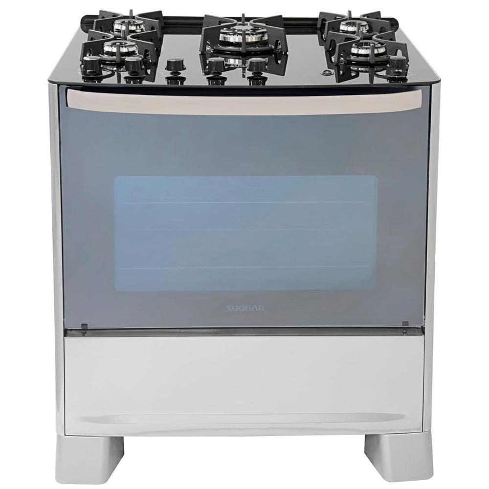 Fogão Suggar Master Grill 5 Queimadores Mesa Vidro Prata Inox
