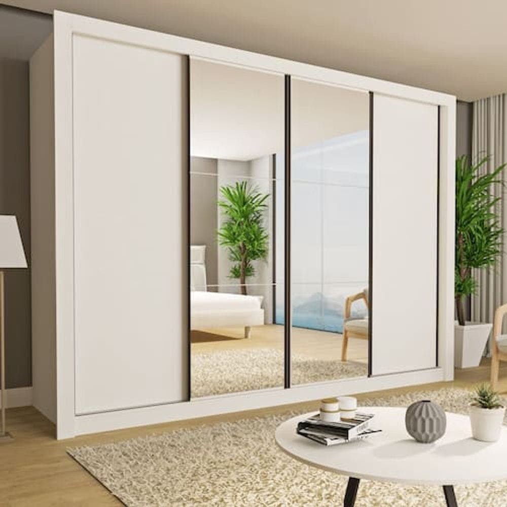 Guarda Roupa Casal com 6 Espelhos 4 Portas Firenze - Branco