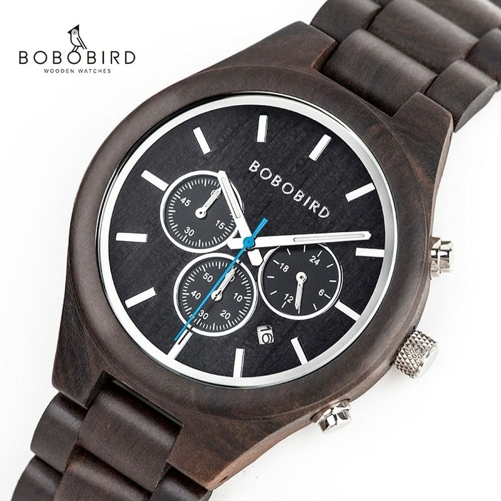 Relógio de Pulso de Madeira Masculino Bobo bird GT032 À Prova D`Água