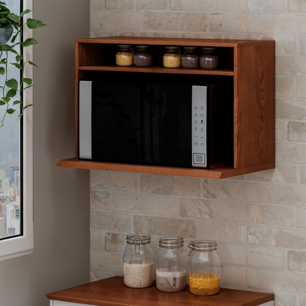 Armário Nicho Aéreo para Micro-ondas 100% MDF com Detalhes em 45 Graus Canela