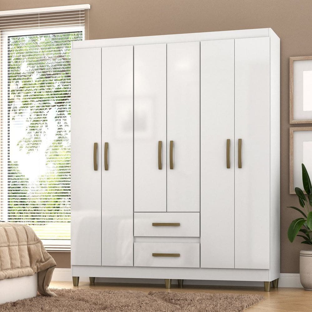 Roupeiro Coimbra 6 Portas 2 Gavetas Branco