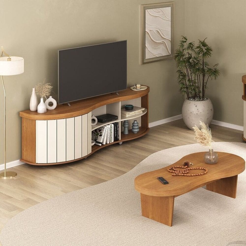 Conjunto Rack e mesa de Centro Magnum Cinamomo/Off White
